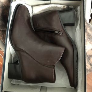 Brand new in box, brown faux leather booties